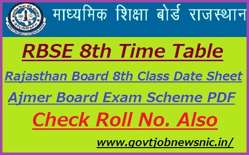 RBSE 8th Time Table 2022